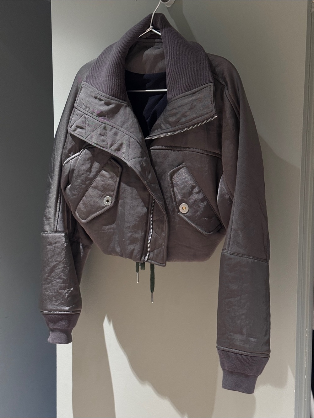 Dion Lee Cropped Bomber Jacket in Olive Gray